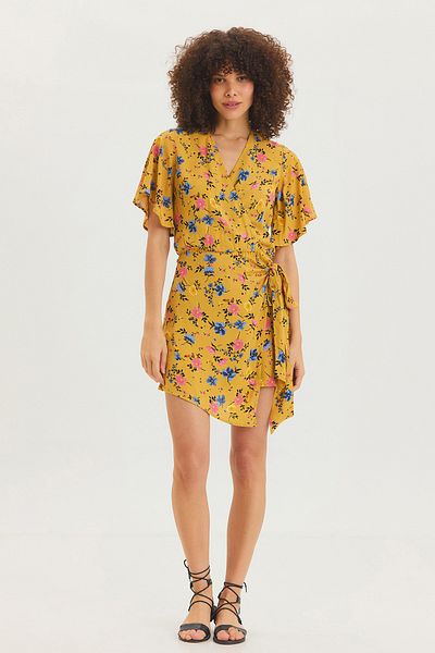 Clandestino Bohemian Patterned Flange Sleeve Short Jumpsuit Mustard