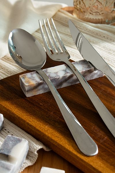 ALTUVATEKS Marble Fork Spoon Knife Coaster Set of 6, Tableware Resting Stone, Natural Stone Table Decor, Dowry Set
