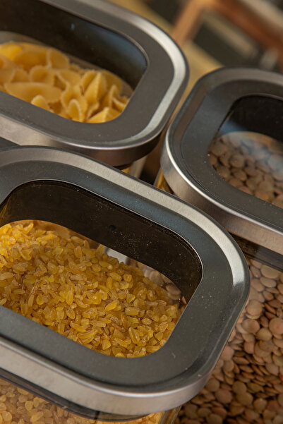 Lizzy 1100 ML Kare Çelik Kapaklı Cam Kavanoz 6'lı