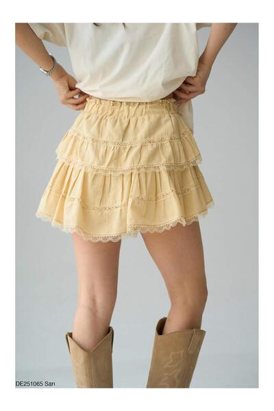 Coral Dantelli Şort Etek Sarı