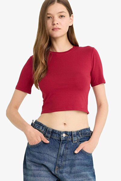 DeFacto Coool Fitted Crop Basic Plain Short Sleeve T-Shirt F8924Ax25Hs