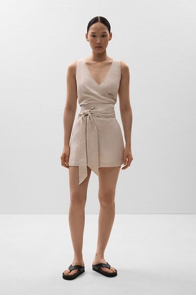 Oysho Short knotted jumpsuit with linen