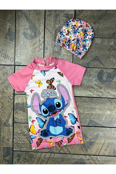 YARENKİDS Girl's Jumpsuit Swimsuit Character Patterned Sun Protection Hidden Zipper-Boneli