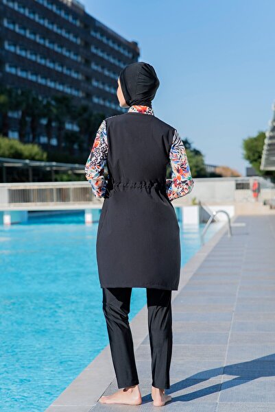 Ruko Maio Ruko 25217-1 Desenli Crop Model Lycra Paraşüt Kumaş Tesettür Mayo