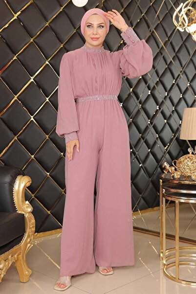 Missvalle Βραδινό φόρεμα από σιφόν με λεπτομέρειες από πέτρα Dusty Rose MSW9153