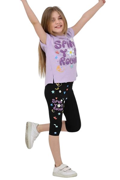İrem Çocuk Giyim Girl's Spin You Written Capri Leggings T-Shirt Set