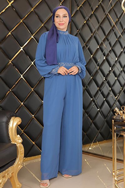 Missvalle Βραδινό φόρεμα με πέτρινη λεπτομέρεια από σιφόν μπλε MSW19153