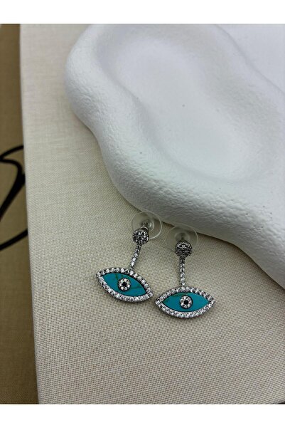 Hedef Bijuteri Zircon Stone Turquoise Stone Eye Model Model Earrings
