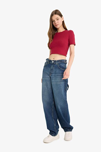 DeFacto Coool Fitted Crop Basic Plain Short Sleeve T-Shirt F8924Ax25Hs