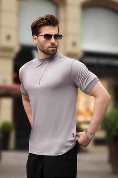 Madmext Painted Gray Plain Crew Neck Basic Men's T-Shirt E7129