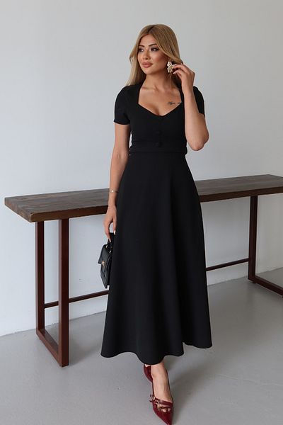 MILANOFOX Square Neck Belted Button Detailed Flared Double Dress – Stylish Comfortable Casual and Special Occasion Dress