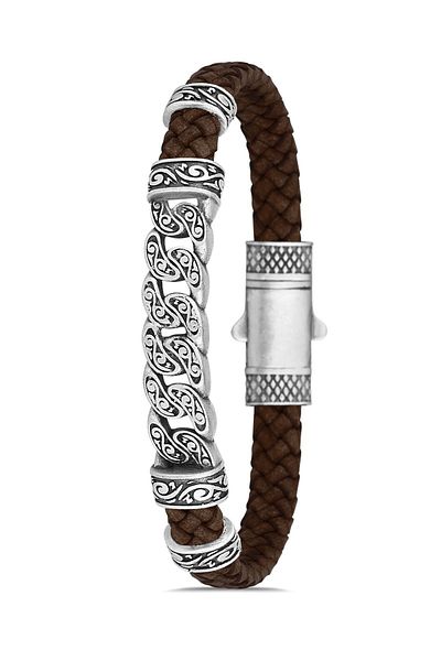 OSMANLI GÜMÜŞ Men's Paris Chain Body Genuine Leather Bracelet