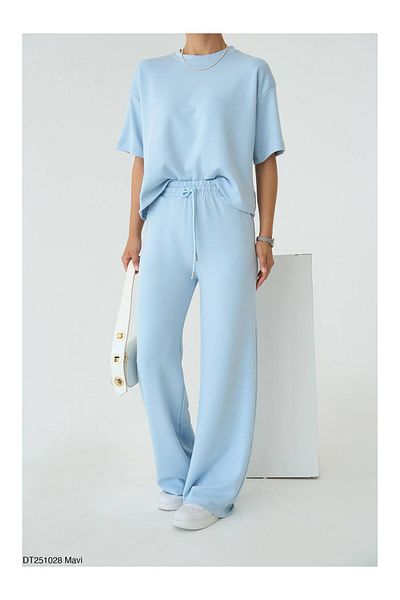 Coral Half Sleeve T-Shirt Pants Suit Blue