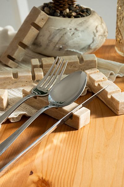ALTUVATEKS Marble Fork Spoon Knife Coaster Set of 6, Tableware Resting Stone, Natural Stone Table Decor, Dowry Set
