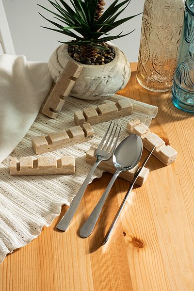ALTUVATEKS Marble Fork Spoon Knife Coaster Set of 6, Tableware Resting Stone, Natural Stone Table Decor, Dowry Set