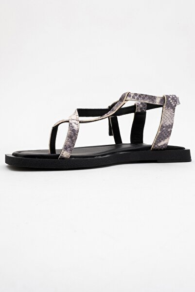 LuviShoes Jamie Black and White Patterned Genuine Leather Women's Flip Flop Sandals