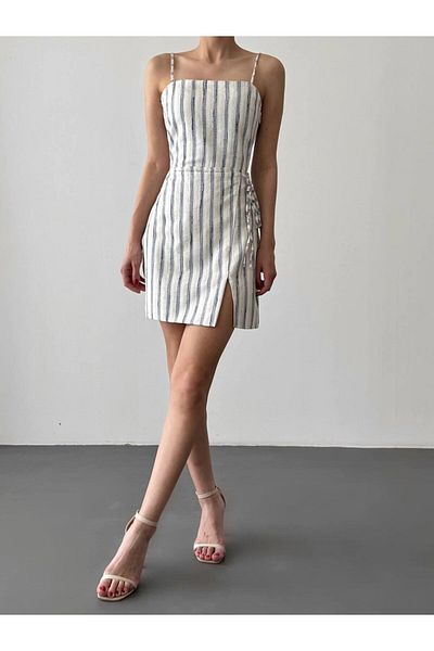 Coral Strappy Striped Mini Dress Blue