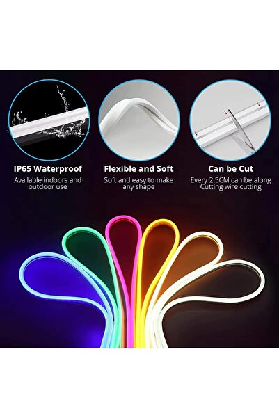 UanTii RGBIC Neon Rope Lights, 5V USB Bluetooth App Control, Timing Music Syn...