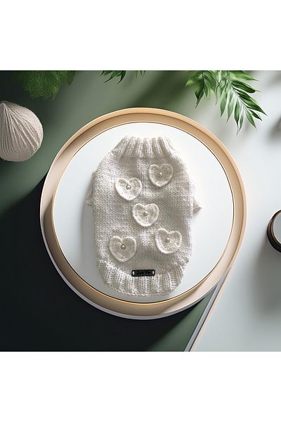 Lady Fify White Pearl Heart Sweater for Cat and Dog