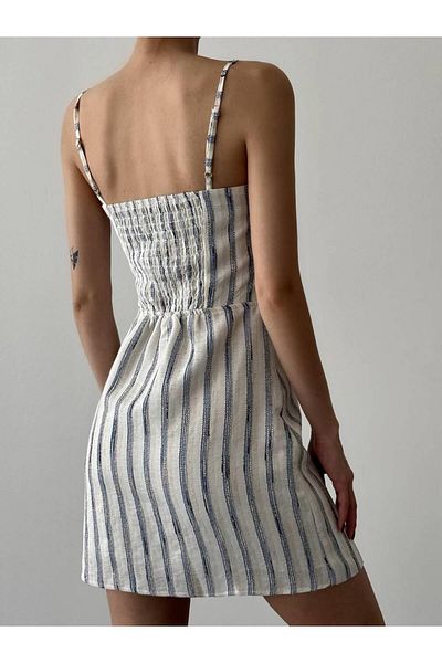 Coral Strappy Striped Mini Dress Blue