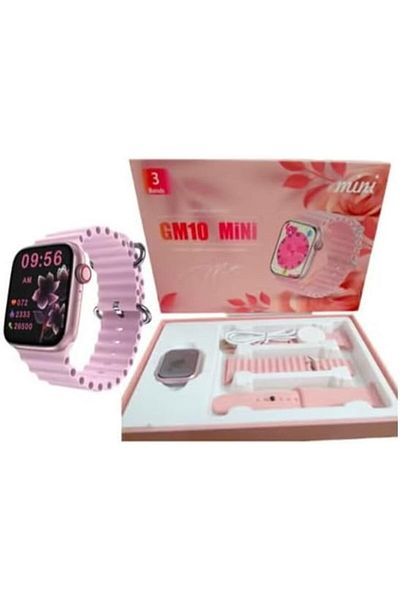 Generic GM10 Mini Smart Watch for Kids, Pink, Digital Display, with Charging Cable and 3 Straps