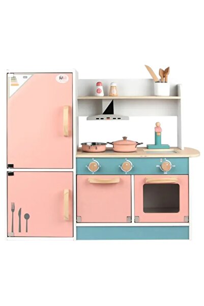 LITTLE ANGEL Kids Wooden Kitchen Set – Vintage Pretend Play Cooking Toy With ...