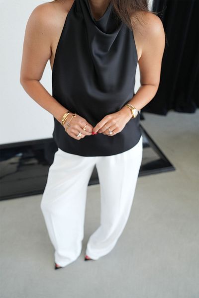 Özge Özgenç Back Low-cut Satin Blouse