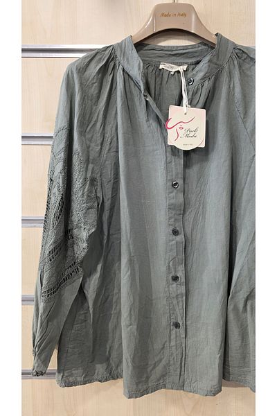 Park Moda Cămașă italiană din bumbac cu mâneci din dantelă