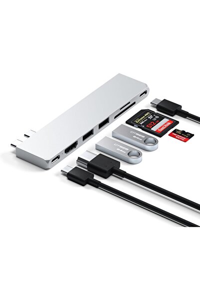 Satechi محول محور USB-C متعدد المنافذ Pro Slim، دونجل 7 في 1 لأجهزة MacBook Pro/Air M4 / M3 / M2 / M1 wi
