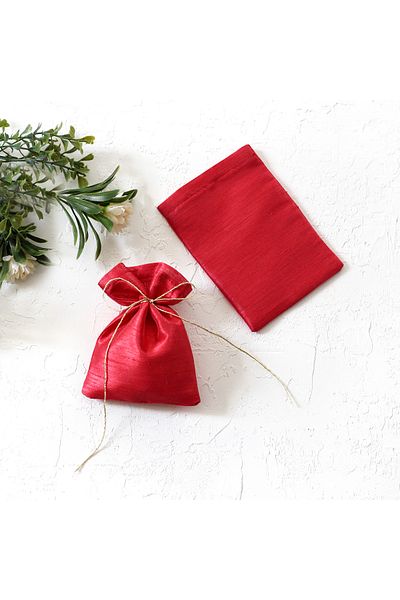 Bimotif Pouch of Red Ottoman Silk, 9X12 cm 10 Pcs