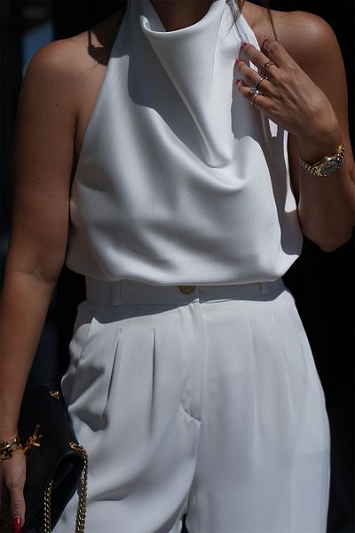 Özge Özgenç Back Low-cut Satin Blouse