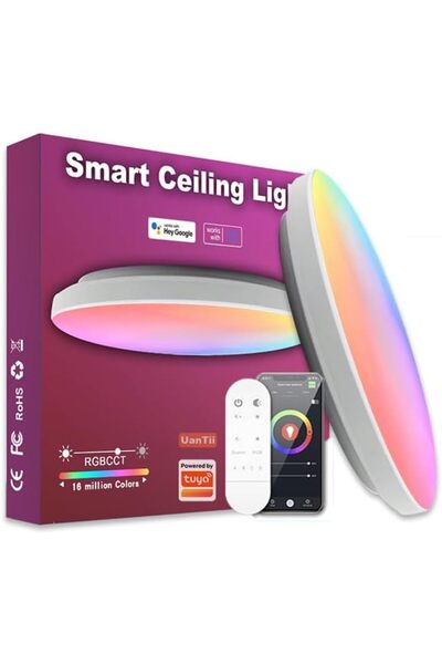 UanTii مصباح سقف ذكي Tuya Wifi RGBCW مصباح سقف قابل للتعتيم أضواء LED لغرفة النوم مع تطبيق وصوت