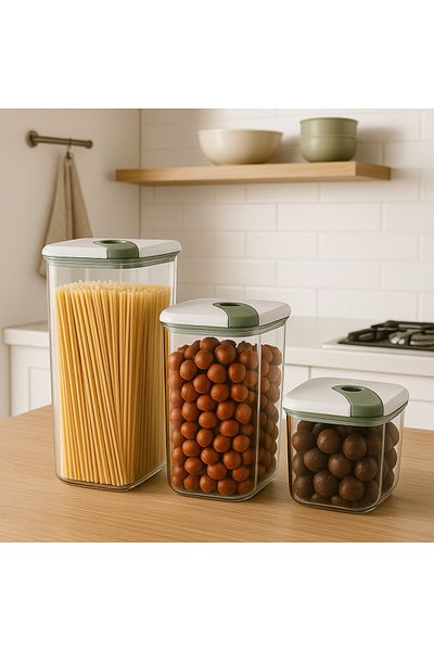 FERAH PLASTİK Fresh Plastic 3-Piece Airtight Food Storage Container Set – 0.5L + 1.1L + 1.9L - Vacuum Lid