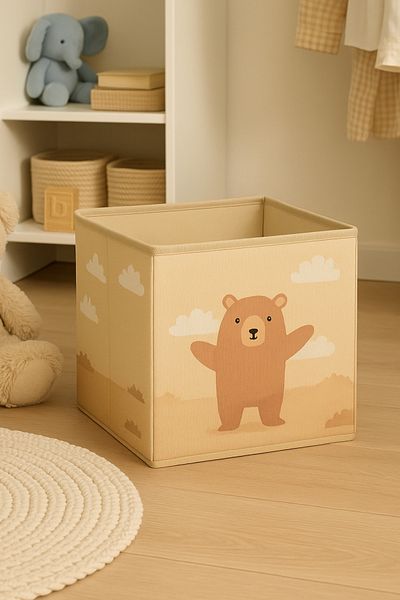 HomyJRs Cloud and Bear Patterned Lidless Multi-Purpose Organizer Toy Storage Box 30X30X30