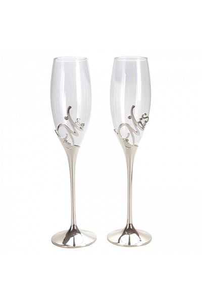 Hermann Bauer Set 2 pahare sampanie argintate Ms & Mrs