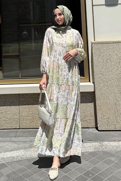 Tesettür Diyarı Women's Summer Cloth Tril Tril Floral Shirt Dress