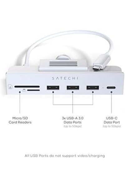 Satechi موزع USB C من Satechi - محول USB لجهاز iMac - منفذ بيانات USB-C، بيانات USB-A 3.0، قارئ بطاقات Micro/SD - USB