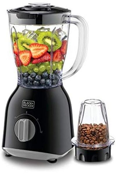 Blackdekor BLACK+DECKER Blender with Grinder Mill, 400W, 2 x 1.0L Blender Jars, 2-Speed + Pulse Control