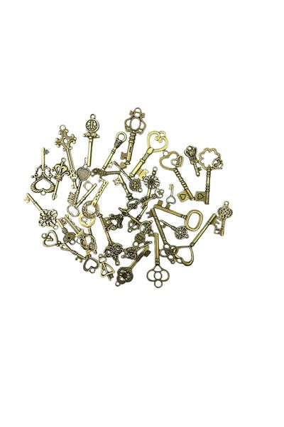 OEM Set of 40 decorative keys, different sizes, zinc alloy, gold