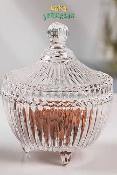 Armashine Diamond Cut Glass Sugar Bowl - Crystal Appearance Treat Turkish Delight Bowl with Cage Lid