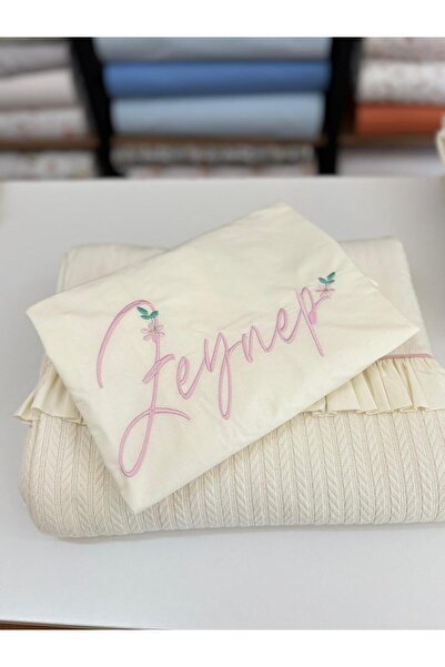 GAYE EV TEKSTİLİ Single Pique and Embroidered Pillow Case 100% Cotton Oeko-Tex Certified