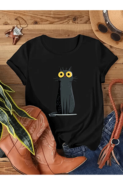 MAGORS SWEET BLACK CAT PRINTED CREW NECK PA Pamuk KRATKORUKAVA ŽENSKA I DEČJA...