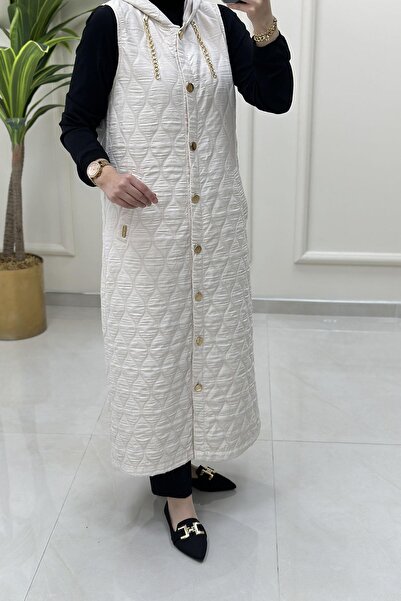 ayşe akay Önü Düğmeli Zincir Detaylı Kadın Kapitone Yelek Taş AKAY 113