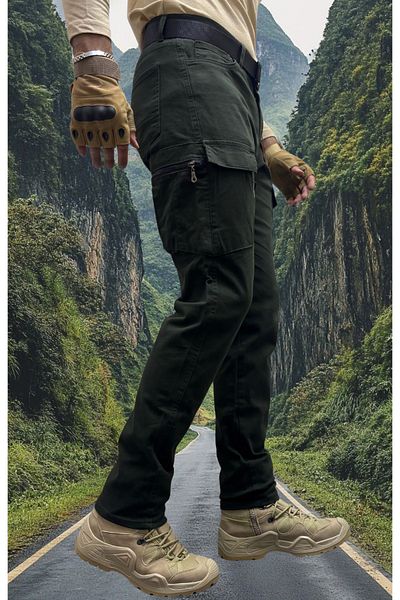 Polviton Men's Cargo Pants Tactical Combat Side Pockets