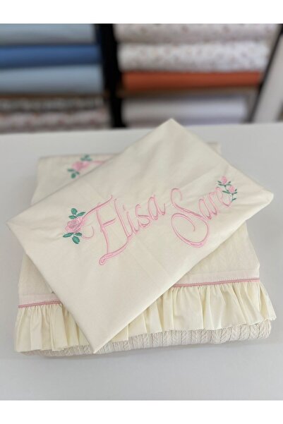 GAYE EV TEKSTİLİ Single Name Embroidered Pork and Pillow Case 100% Cotton Oeko-Tex Certified