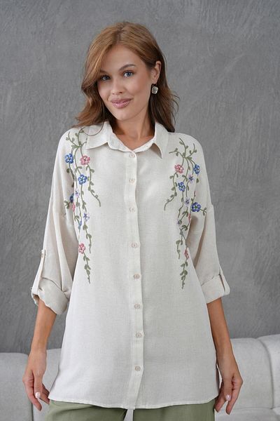 BURRASCA Embroidered Stone Linen Shirt