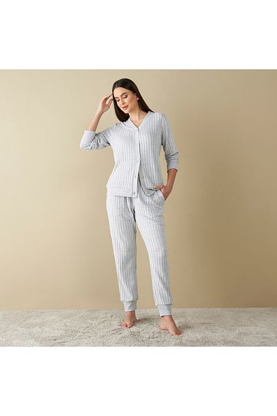 FAV Textured Button Through Top and Pyjama Set