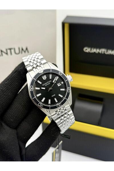 Quantum ساعة يد رجالية ADG1215 فضية من الداخل لون أسود