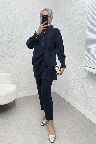 Salih Çelebi Skirt Hem Gathered Suit 2212 - Dark Blue