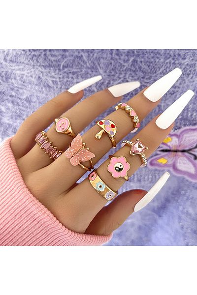 Choice 3 Bohemia Geometric Colorful Enamel Kunckle Ring Set For Women Butterfly Heart Sign Finger Ring Fem.